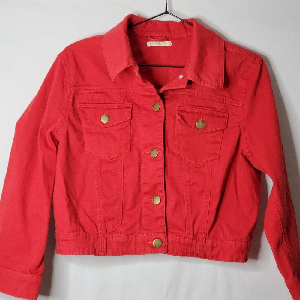Urban Life Girls Red Denim Jean Jacket Size Lg